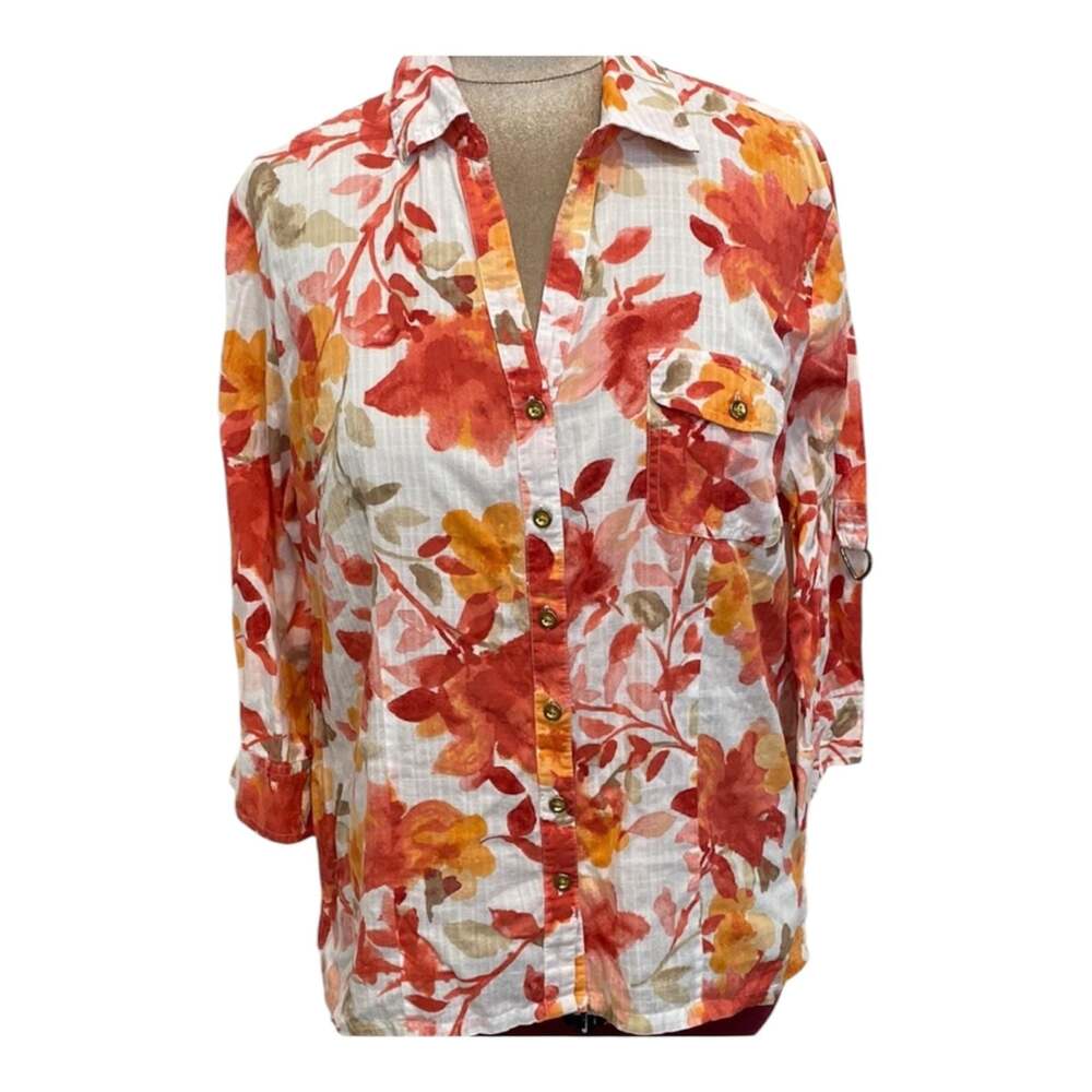 Karen Scott Petites Women's Floral Button Down top Size Large